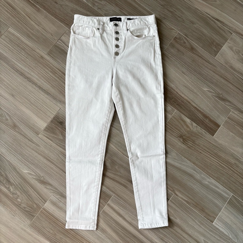 Banana Republic High Rise Skinny Button-Fly White Jeans